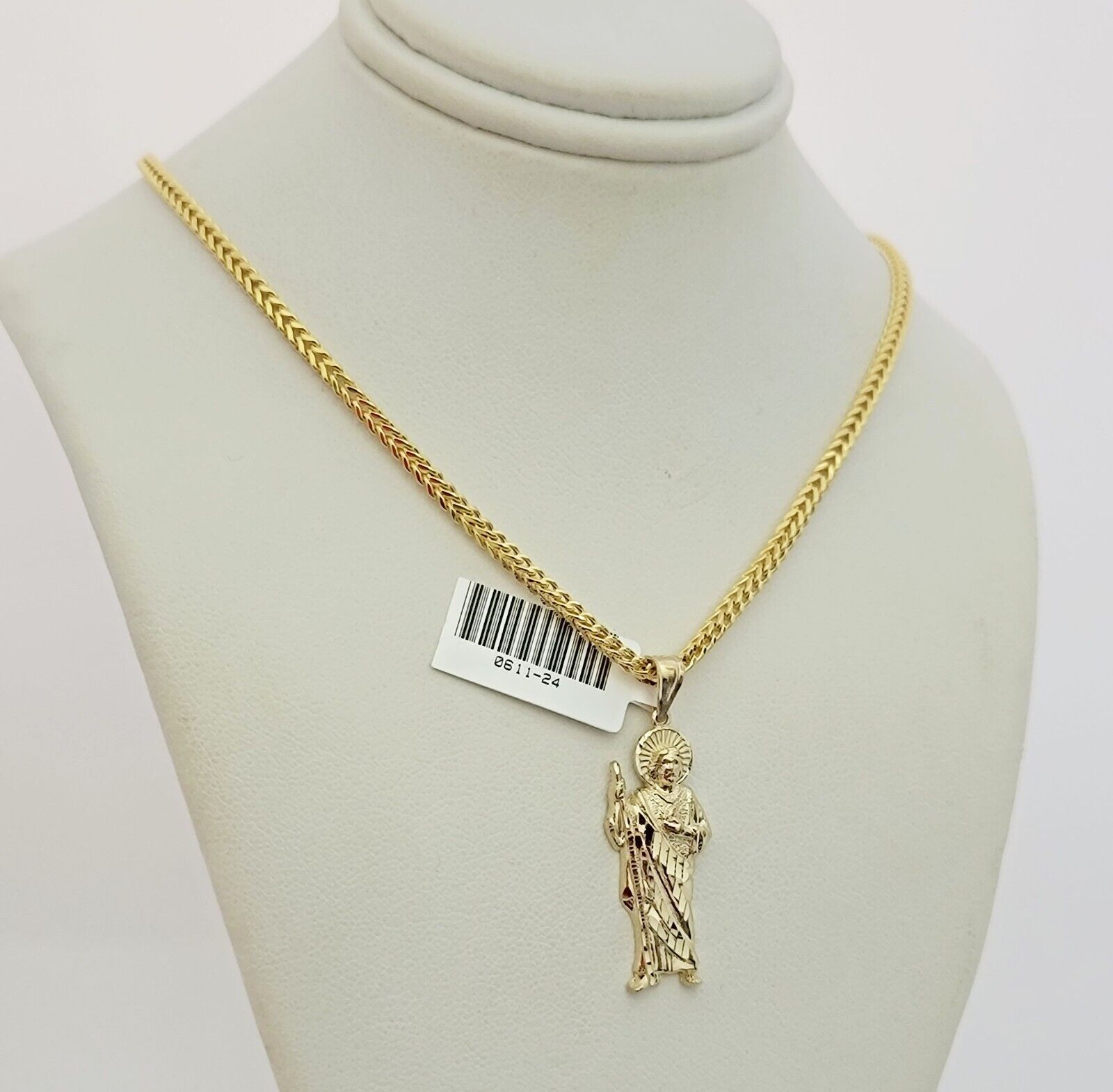 Real 10k Gold Chain Pendant Set Franco Necklace Saint Jude Charm 2.5mm 18"-24"